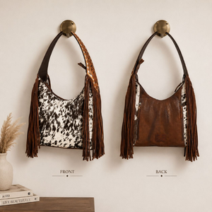 Western Hair On Cowhide Fringe Shoulder Bag Genuine <b>Leather</b> <b>Tooled</b> Strap Handcrafted Hobo Purse Boho Fashion Handbag for Women - Product Image 4