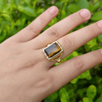 Cincin Koktail Batu Permata Alami Unisex Lapis Perak 18k Kuningan Vintage Dapat Disesuaikan Cincin Tunangan Buatan Tangan Trendi Buatan Laboratorium