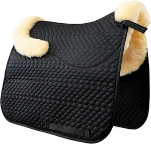 English Jumping Saddle Pad with Sheepskin Trim Lambskin Wool Fleece Lining Square Design for <b>Equestrian</b> Riding (Customizable) - Product Image 3