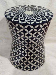 Taburete de tambor con incrustaciones de hueso de resina blanca y negra, mesa auxiliar convertible para asientos de sala de estar de lujo, opción al por mayor - Product Image 4