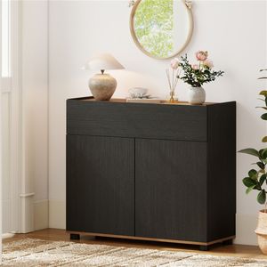 Credenza Ecologica in Teak e Quercia da 80 cm per Cucina e Sala da Pranzo con Ante Push-to-Open - Product Image 6