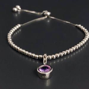 Bracelet à breloques en argent sterling avec pierre de naissance d'août (améthyste), cadeau pour femme - Product Image 4