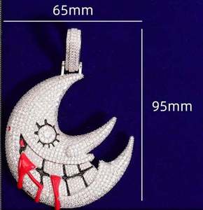Collar con Colgante de Luna Creciente, Amuleto de Moissanita, Tono Plateado, Chapado en Rodio, Estilo Hiphop, Unisex, para Uso Diario - Product Image 3