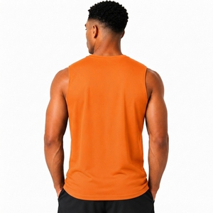 Débardeur sans manches col rond pour homme, couleur unie, respirant, tricoté, 100 % polyester, style décontracté et sportif, orange - Product Image 2