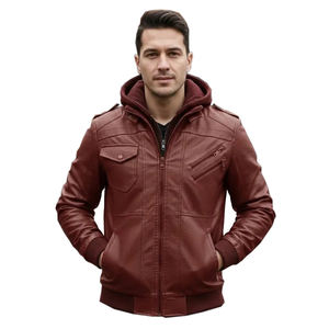 Chaqueta de Cuero Genuino para Hombre, Diseño Unisex con Bloques de Color, Cuello Alto, Invierno, Alta Calidad, Venta al Por Mayor - Product Image 4