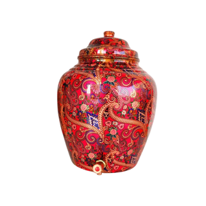 Red Patterned Copper Water Dispenser With Spigot <b>Top</b> <b>Load</b> Manual Operation Cold Water Storage Container - Product Image 1