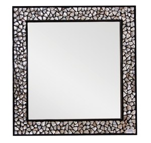Square <b>Shell</b> Inlay Wall <b>Mirror</b> Pebble Design Decorative <b>Mirror</b> Bathroom Bedroom Living Room Modern Stylish Wall Mounted 24 Inch - Product Image 5