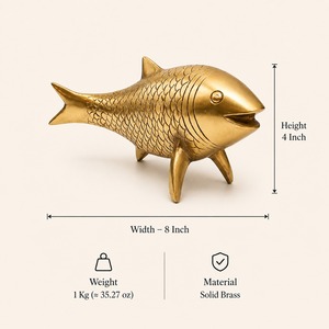 SHUBHAM Brass Art Deco Carved Fish Incense Holder Figurine Stand for Living Room Mantel Home Decor - Product Image 3