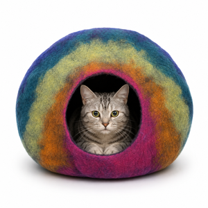 100% Wool Felted Eco-Friendly Luxury Fashion Modern <b>Cat</b> Bed Cave Dusty-Colored Handmade Solid Pattern Removable Washable Artisan - Product Image 1