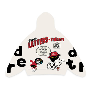 Sudadera con capucha y cremallera de algodón polar gris jaspeado de invierno para hombre, con letras personalizadas y bordado desgastado, estilo oversize - Product Image 2