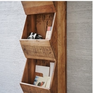 Wooden <b>Wall</b> <b>Mounted</b> Storage <b>Shelf</b> Double Tier Rustic Style For Living Room Neatening And Organization - Product Image 2