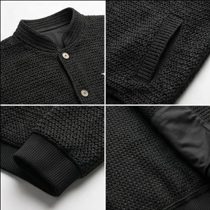 <b>Men's</b> Black Knitted Button-Up Hoodie Embroidered NA Logo Regular Fit Hooded Casual Winter Wear 100% Cotton Breathable Quick Dry - Product Image 4