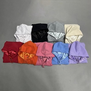 เสื้อสเวตเตอร์ผ้าฟลีซผ้าฝ้าย100มีฮู้ดโอเวอร์ไซซ์ผ้าซาตินเรียงรายทำจากผ้าไหม - Product Image 3