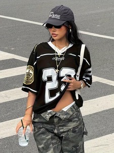 Camiseta Capri con Cuello en V para Mujer, Manga Larga, Estilo Casual para Primavera/Verano, Ropa de Calle, Uso Diario, Deportes, Compras, Personalizable - Product Image 4