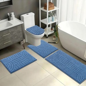 Juego de Alfombras de Baño Geométricas Azules, 4 Piezas, Rectangulares, Antideslizantes, con Base de Goma, Estilo Moderno para Baño - Product Image 5