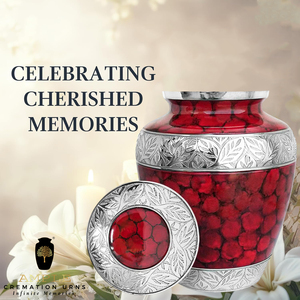 Urne funéraire en métal rouge pour cendres humaines adultes |   Urne commémorative gravée en feuille d'argent, design écologique et durable |   220 pouces cubes - Product Image 5