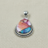 Pendentif en argent 925 fait main, perles et filigrane, incrustation de pierres précieuses en forme de poire, motifs rose, bleu, huître, cuivre, turquoise, cadeau bijou, style bohème chic