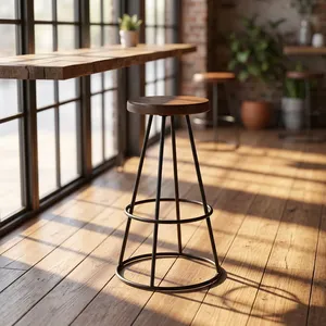 Industrial Modern Wood Seat Bar <b>Stool</b> Metal Frame Counter <b>Stool</b> <b>for</b> Apartment Home Use - Product Image 1
