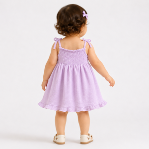 Vestido con Tirantes Fruncidos para Bebés Niñas |   Vestido de Verano de Punto Texturizado sin Mangas - Product Image 5
