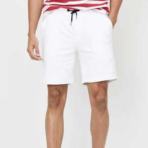 Pantalones Cortos Bermuda de Algodón Blancos para Hombre, Cintura con Cordón, Color Sólido, Corte Medio, Tejido Transpirable - Product Image 1