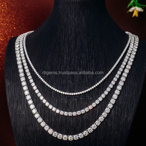 RB Gems Pass Hip Hop Iced 2.0mm-6.5mm Moissanite 925 Silver VVS Rose Gold Plated for Certified Rope <b>Chain</b> Necklace - Product Image 2