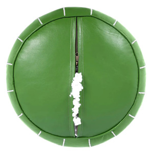 Green Moroccan Leather Pouf Ottoman Handmade Round Floor Cushion Embroidered Footstool for Living Room Decor - Product Image 4