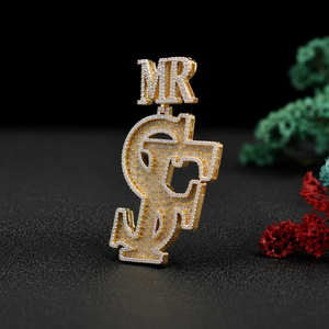 Pendentif personnalisé avec initiale MR en argent sterling 925, diamant moissanite, pendentif lettre serti de diamants, bijoux de luxe hip-hop, logo personnalisé - Product Image 5