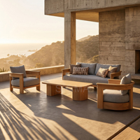 Nouvel Arrivage : Ensemble de Canapés Modulables de Jardin en Bois de Teck Premium, Naturel, pour Extérieur, Mobilier de Salon de Jardin pour Hôtels et Patios