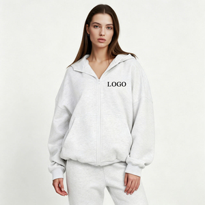 Sweat à capuche surdimensionné pour femme en molleton de coton recyclé écologique, séchage rapide, fermeture éclair intégrale, avec logo frontal - Product Image 1