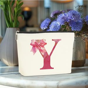 Borsa Cosmetica Personalizzata con Iniziali, Pochette Carina Stile Preppy, Organizer per Trucchi con Monogramma e Fiocco, da Viaggio per Articoli da Toeletta - Product Image 4