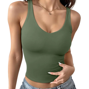 เสื้อกล้ามครอปคอวี ผู้หญิง แขนกุด ผ้าริบ แฟชั่น ซับในสองชั้น ใส่สบายๆ สำหรับฤดูร้อน รุ่นพื้นฐาน ปี 2026 ทันสมัย เหมาะสำหรับออกกำลังกาย หรือใส่ออกไปข้างนอก - Product Image 1