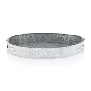 Bandeja de Servir Galvanizada Estilo Rústico, Color Blanco Lavado, para Centro de Mesa, Bandeja Redonda de Hierro con Diseño Floral Vintage - Product Image 1