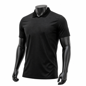 Polo de Manga Corta Negro para Hombre, Corte Regular, 100% Poliéster, Absorbe la Humedad, Cuello Camisero, Color Sólido, para Todas las Temporadas - Product Image 2