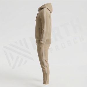 Ensemble de survêtement à capuche pour homme, couleur unie, sweat-shirt et pantalon à fermeture éclair intégrale, tenue décontractée d'automne, 100% coton, poids moyen, coupe classique - Product Image 3