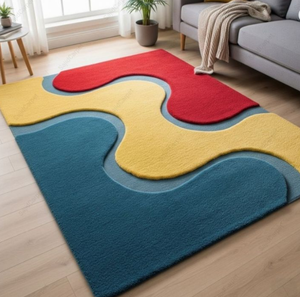 Tapis personnalisé moderne en laine tuftée à la main, motif multicolore, style Uttar Pradesh, ensembles de tapis personnalisables pour chambre, salon, prière - Product Image 1