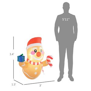 Decorazione Gonfiabile Natalizia da Esterno a Forma di Omino di Pan di Zenzero da 90 cm con Luci LED, Scatola Regalo e Bastoncino di Zucchero per Finestra - Product Image 3