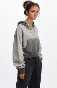 Sudadera con Capucha Unisex, Color Gris Sólido, Algodón French Terry, con Bolsillo, Estilo Casual para Invierno, Corte Regular, Estilo Cuadrado, con Letras - Product Image 6