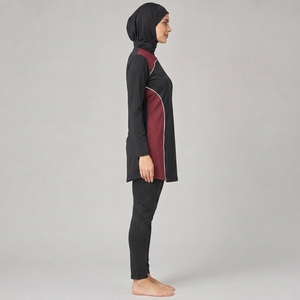 Traje de Baño Nuevo para Mujer, Modesto, de Manga Larga, Deportivo, Burkini, Corte Alto, Estampado, Logotipo Frontal, Spandex/Poliéster, Burkini Islámico para Playa - Product Image 4