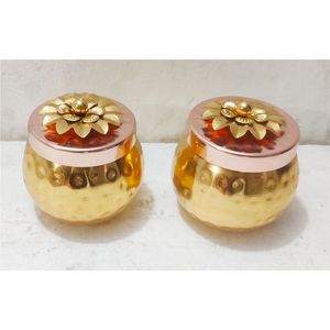 Premium Handcrafted Brass Finish Dry Fruit Storage <b>Box</b> <b>Set</b> Decorative Metal Bowl with Floral Lid for Kitchenware Hospitality Jar - Product Image 1