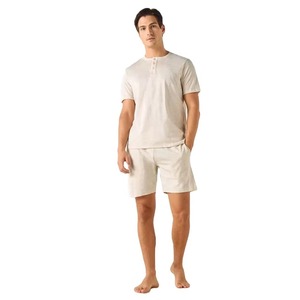 Men's Striped Cotton Knitted T-Shirt And <b>Shorts</b> Set Casual Summer Wear Breathable White - Product Image 1