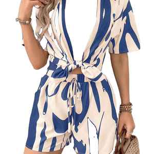 Ensemble été femme 100% coton, haut respirant double couche et short assorti, idéal pour les voyages, meilleur prix - Product Image 1