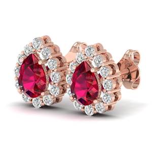 Boucles d'oreilles clous REYES en or massif 14 carats de qualité supérieure, diamant certifié IGI taille poire 1,03 carat, pierre précieuse rubis, fermoir à vis - Product Image 3