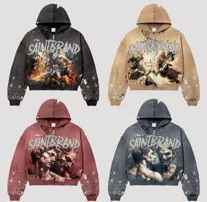 Sudadera con capucha con cremallera de forro polar grueso, estilo vintage lavado, con estampado gráfico Saintbrand, pedrería, Y2K, oversize, venta al por mayor del fabricante - Product Image 1