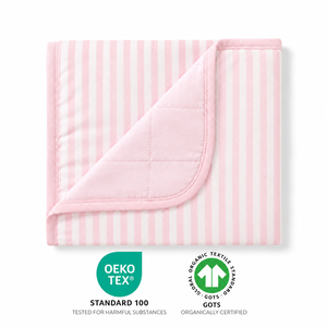 Striped Pink White Organic Cotton Baby <b>Quilted</b> Blanket Eco-Friendly All-Season Simple Style for Newborn - Product Image 3