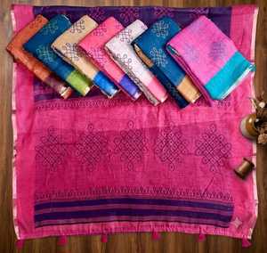 Sari en soie et lin Kanika avec bordure dorée, coupe 6,30 m, pour fêtes et occasions traditionnelles, drapé ethnique, avec chemisier assorti non cousu - Product Image 4