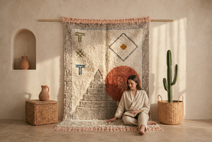 Tapis marocain en laine noué à la main Beni Ourain, paysage désertique tribal, tapis shaggy berbère, décoration de luxe pour la maison - Product Image 1