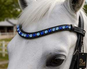 Diadema de cristal de lujo en forma de U para caballo, accesorio de cuero premium con diamantes para brida, equipo de exhibición personalizable de alta calidad, color personalizado - Product Image 6