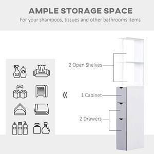 Mobiletto portaoggetti da bagno bianco autoportante a 2 livelli con cassetti, altezza 55 pollici, per uso domestico o ospedaliero - Product Image 4