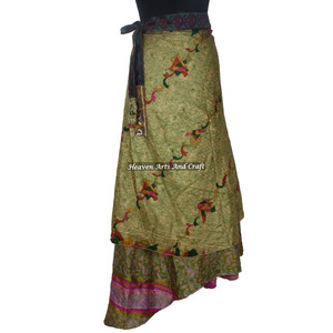 Nuevas faldas largas de seda vintage indias al por mayor, estilo hippie, reversibles, de dos capas, faldas envolventes de sari de seda, estilo gitano mágico indio. - Product Image 3