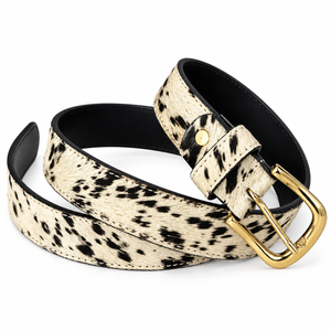 Cinturón de Cuero Genuino Personalizado con Pelo de Vaca para Hombre y Mujer – Cinturón Western con Manchas Blancas y Negras - Product Image 2